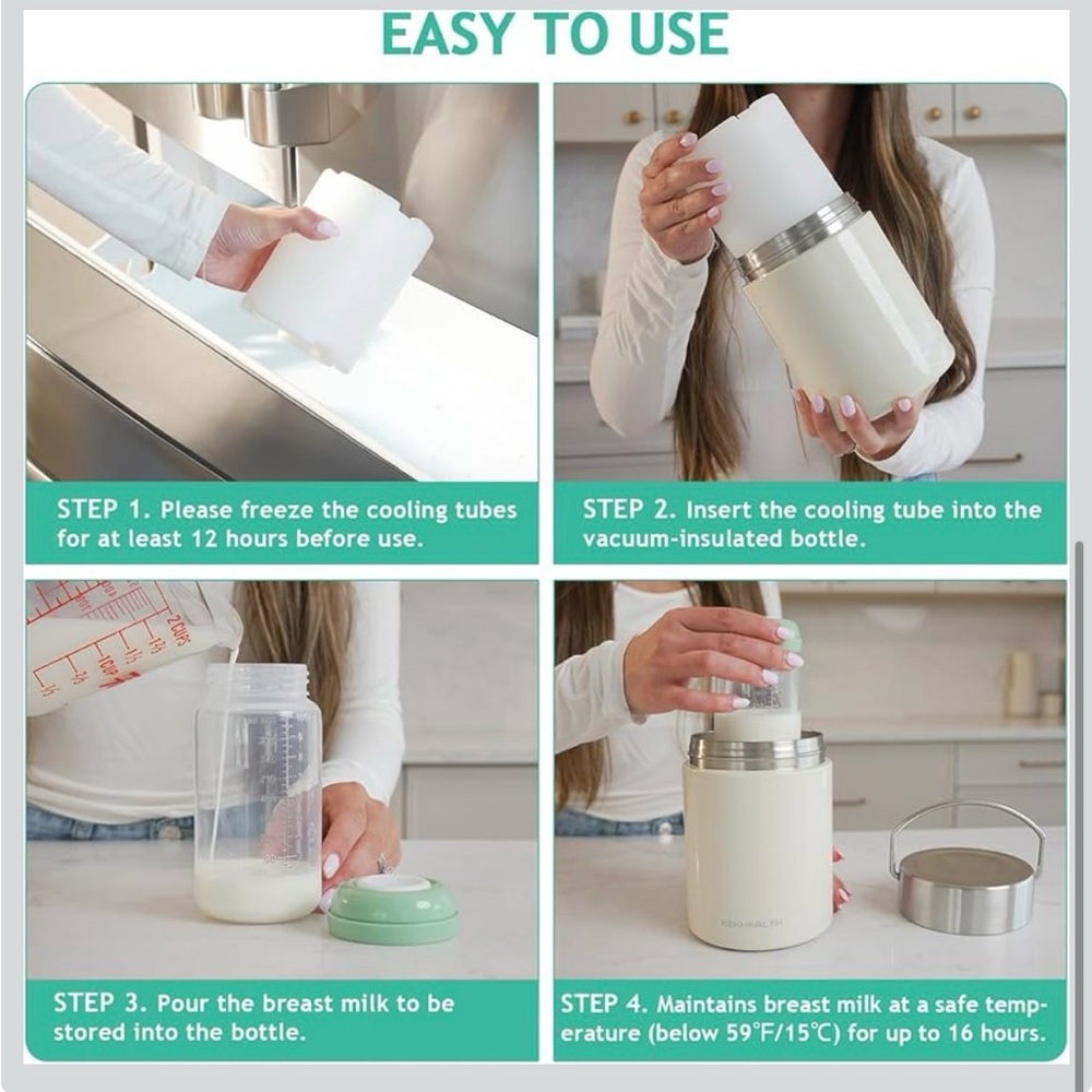 11oz Half-Day Cold-Chain Breastmilk Cooler, Double-Wall Vacuum Stainless Steel - Picture 7 of 9